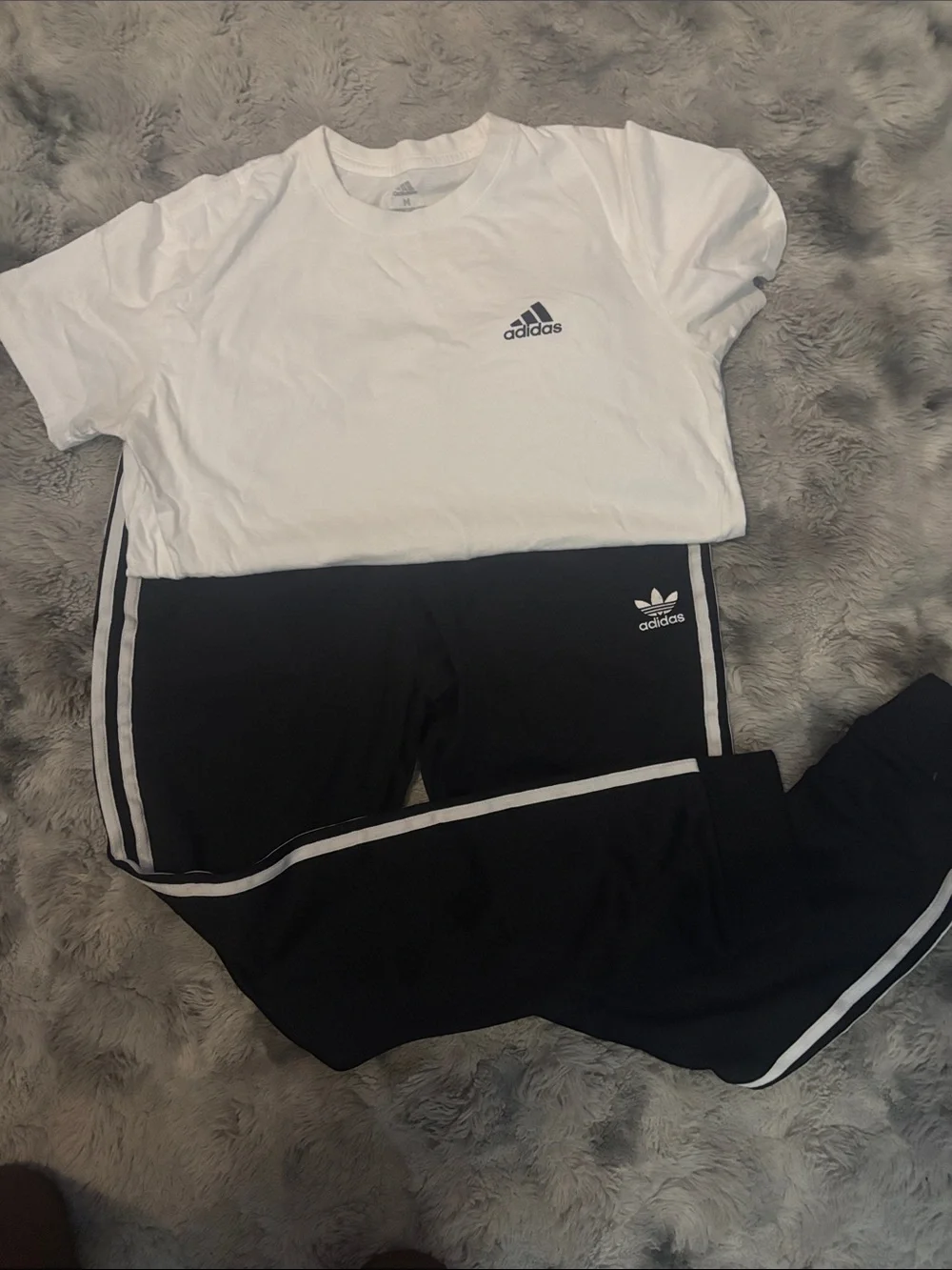 adidas Black and White Womens Sweatpants with Three Stripe Detail - Picture 2 of 2
